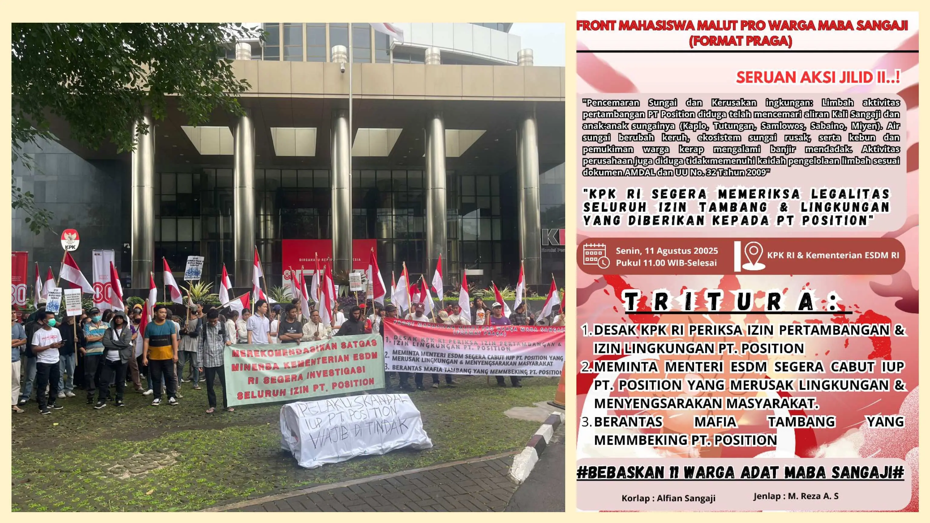 Mahasiswa Halmahera Timur Desak KPK Tindak PT Position dan Bebaskan Masyarakat Adat Maba Sangaji